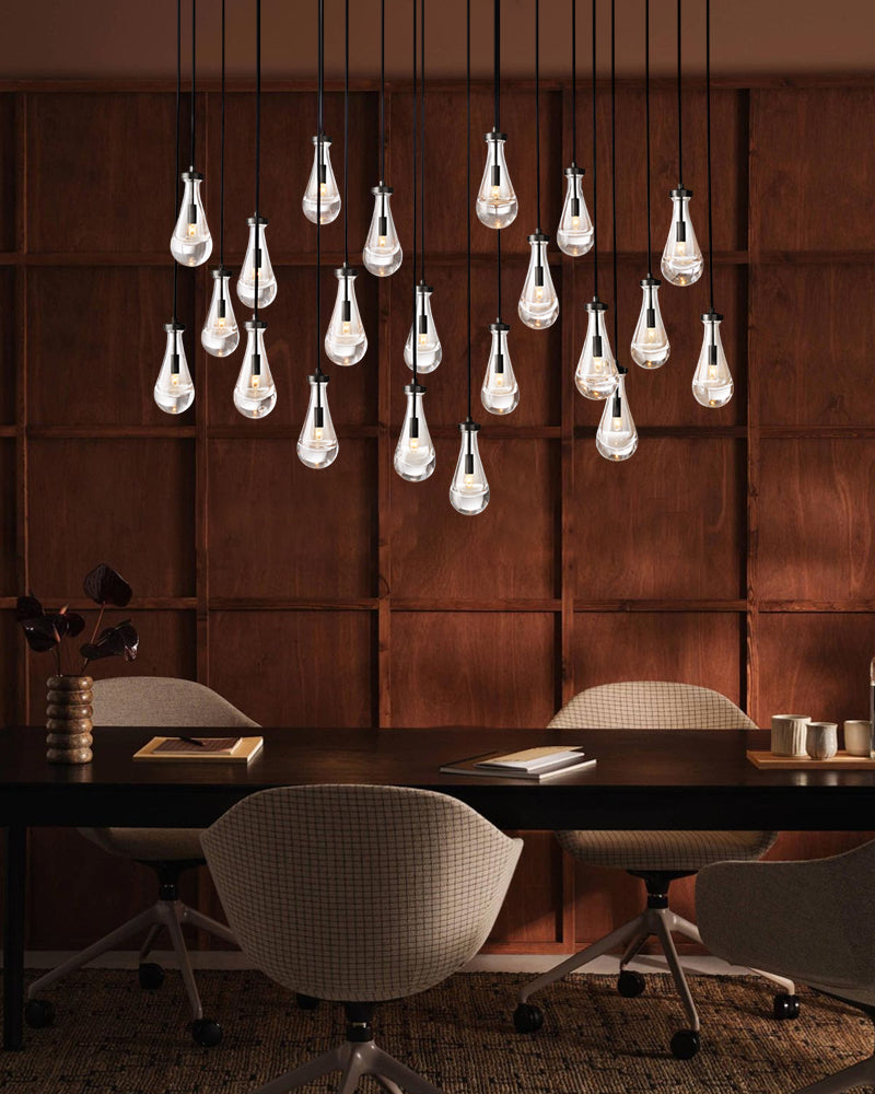 Aveline Series Cascading Cluster Pendant Chandelier | Rainfall Cluster Hand-Blown Glass Raindrops, Vintage Brass for Dining Rooms and Grand Foyers