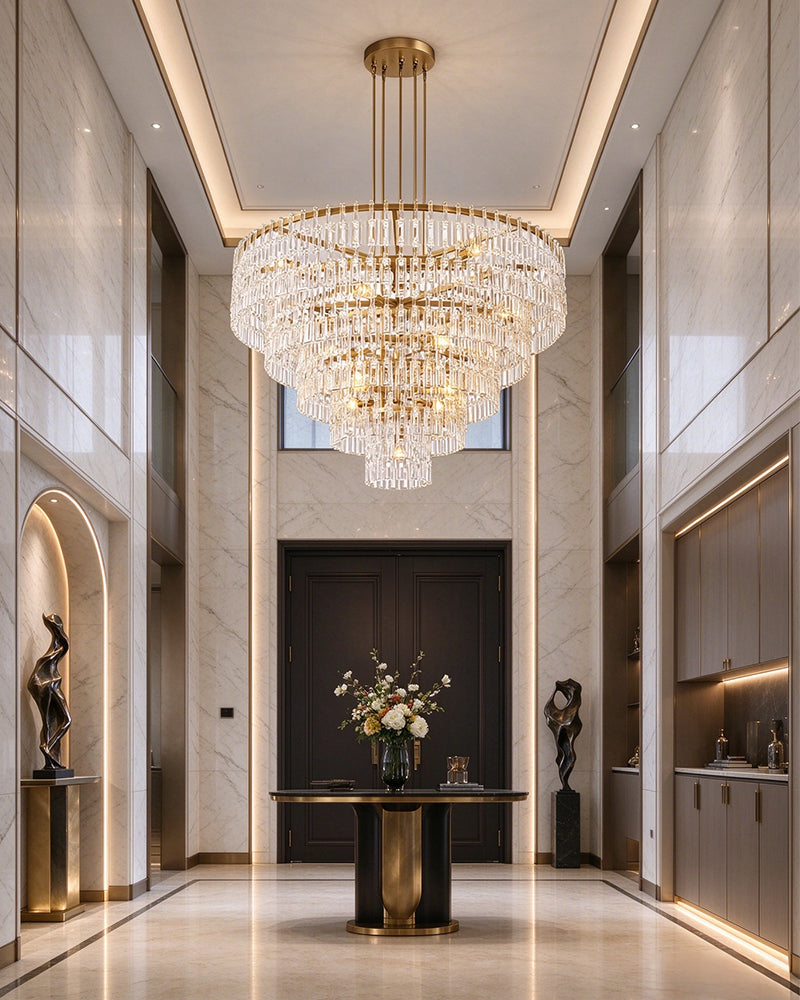 Montreux Triple Tier Crystal Chandelier - Precision-Cut Crystal Clear Statement Lighting - Luxury Home Interior Lighting
