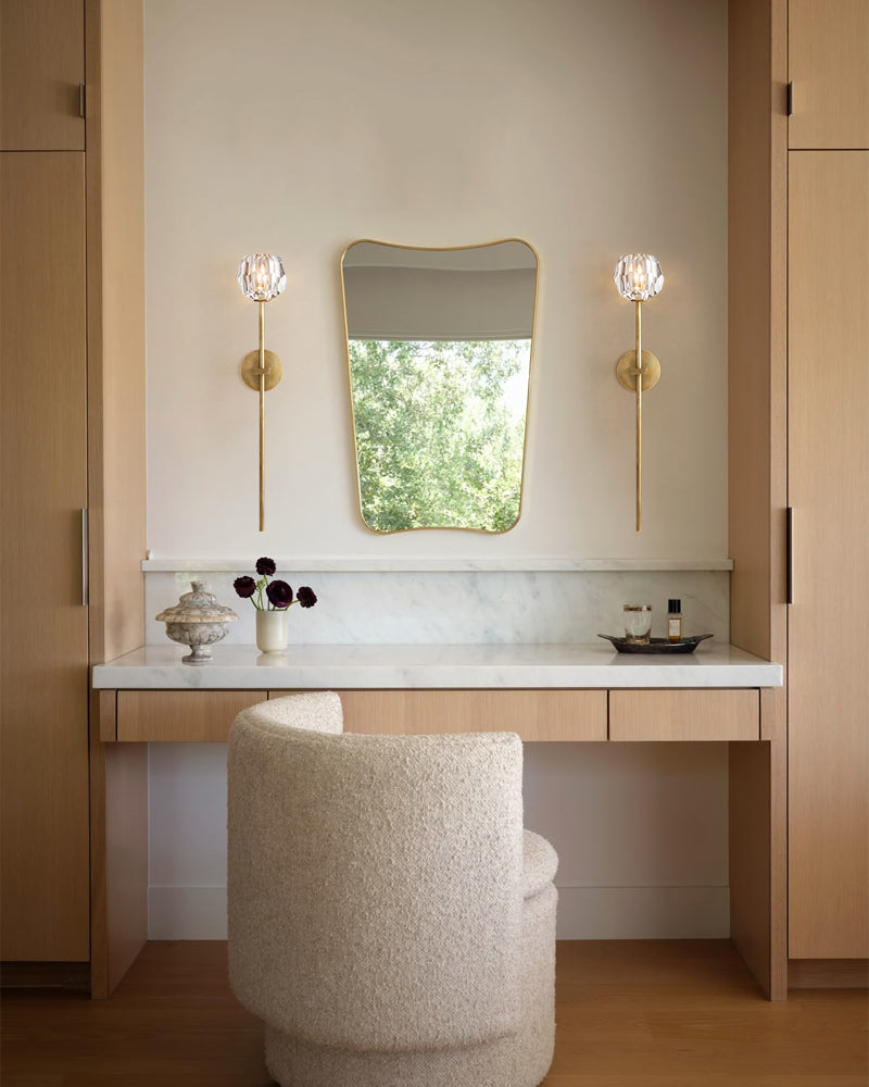 Faceted Crystal 2-Light Double Wall Sconce for Bathroom – Modern, Black & Brass, Boulede Series - LightsStory Chandeliers & Crystal Lighting - USA