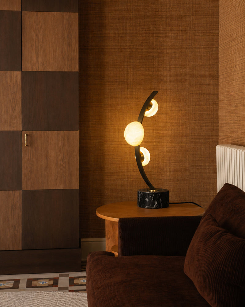 Alabaster Curved Crescent Arch Pebble Stone Table Lamp - Natural Span