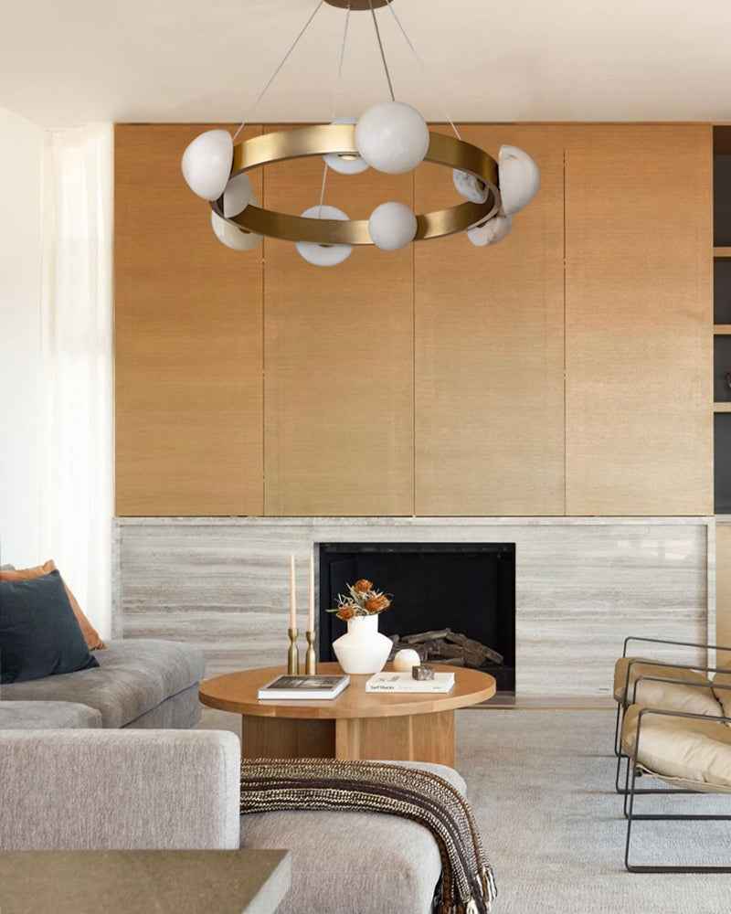 LightsStory Alabaster Round Pendant Light - Natural White Marble - Lu