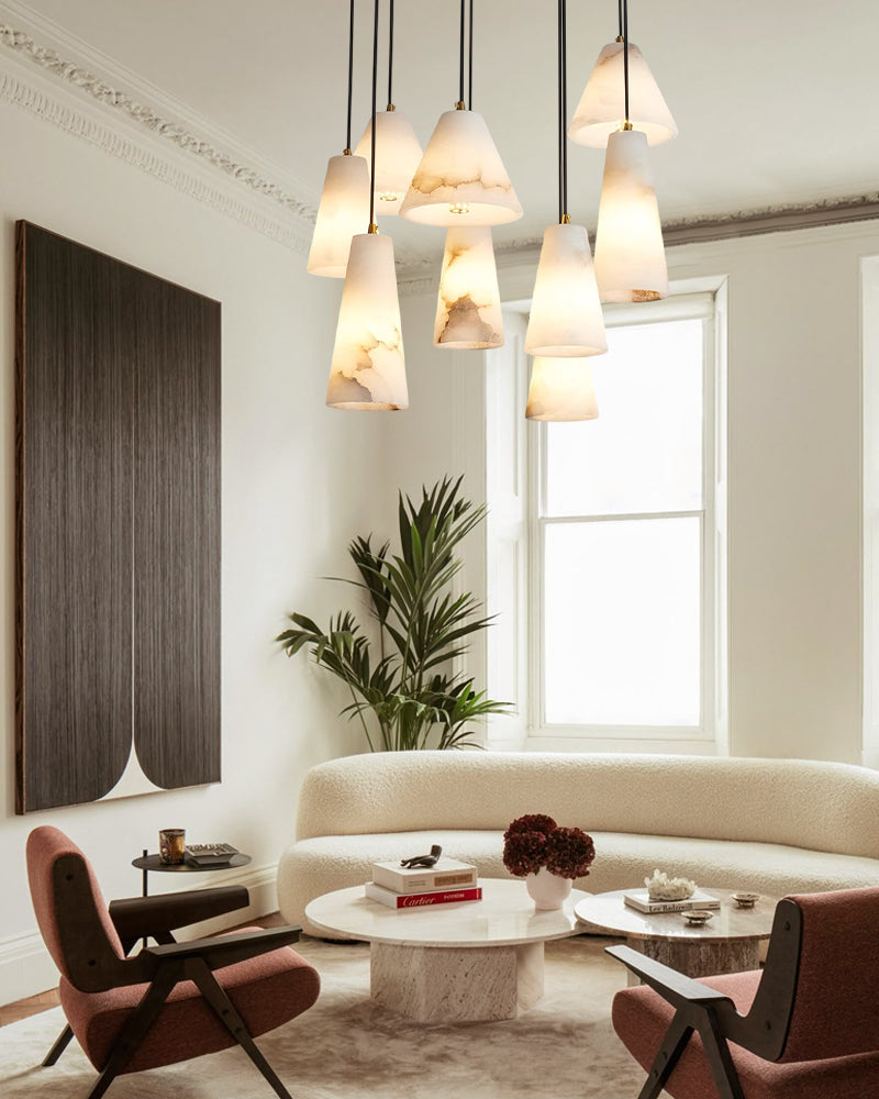 Hand-Polished Alabaster Brass Cluster Pendant for Grand Foyers – Modern Organic, Antique Gold Finish - LightsStory Chandeliers & Crystal Lighting - USA