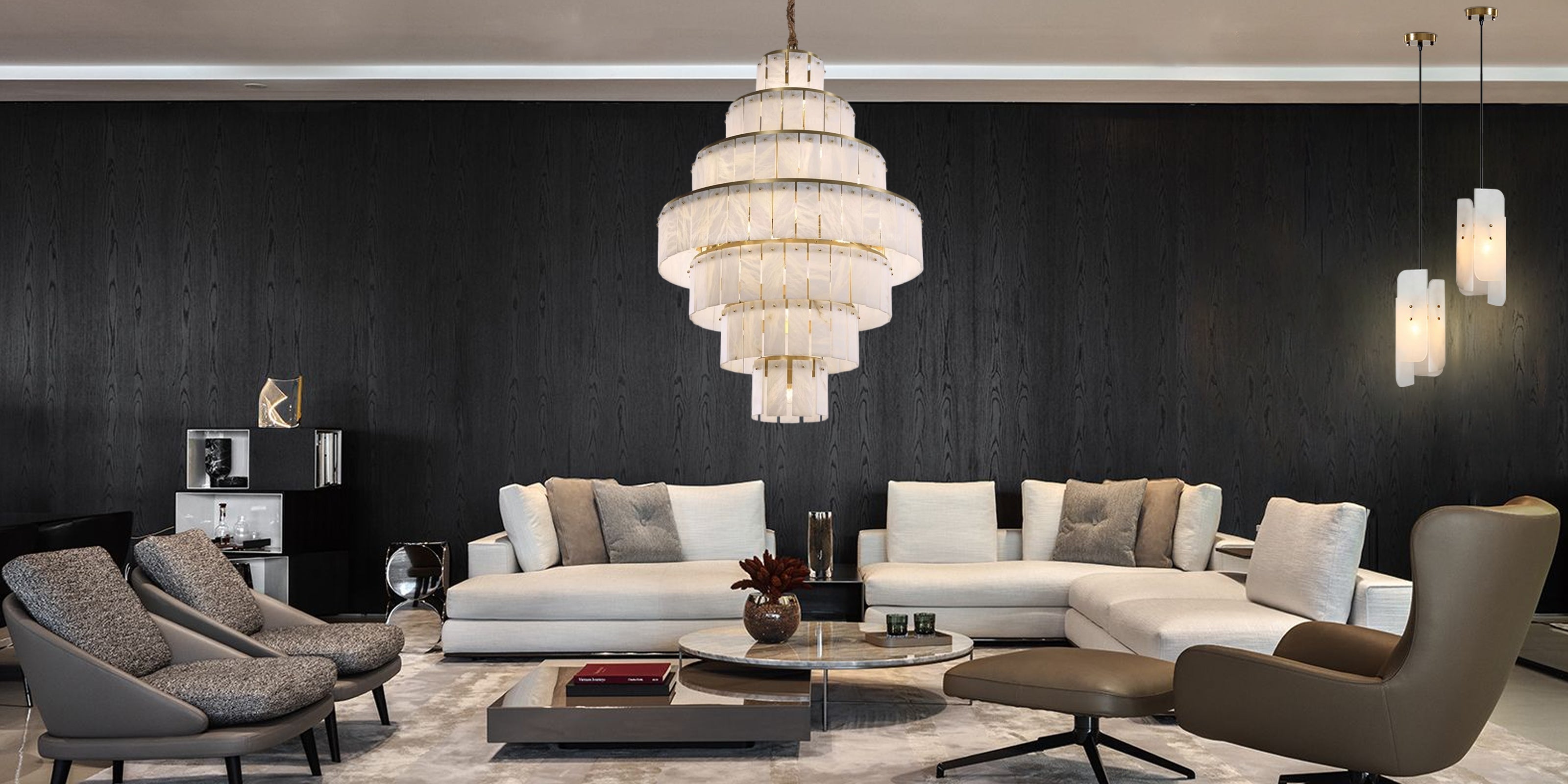 Alabaster Brass Multi-Tier Chandelier for Living Room – Modern Luxury, Gold Finish, Aurelia Series - LightsStory Chandeliers & Crystal Lighting - USA