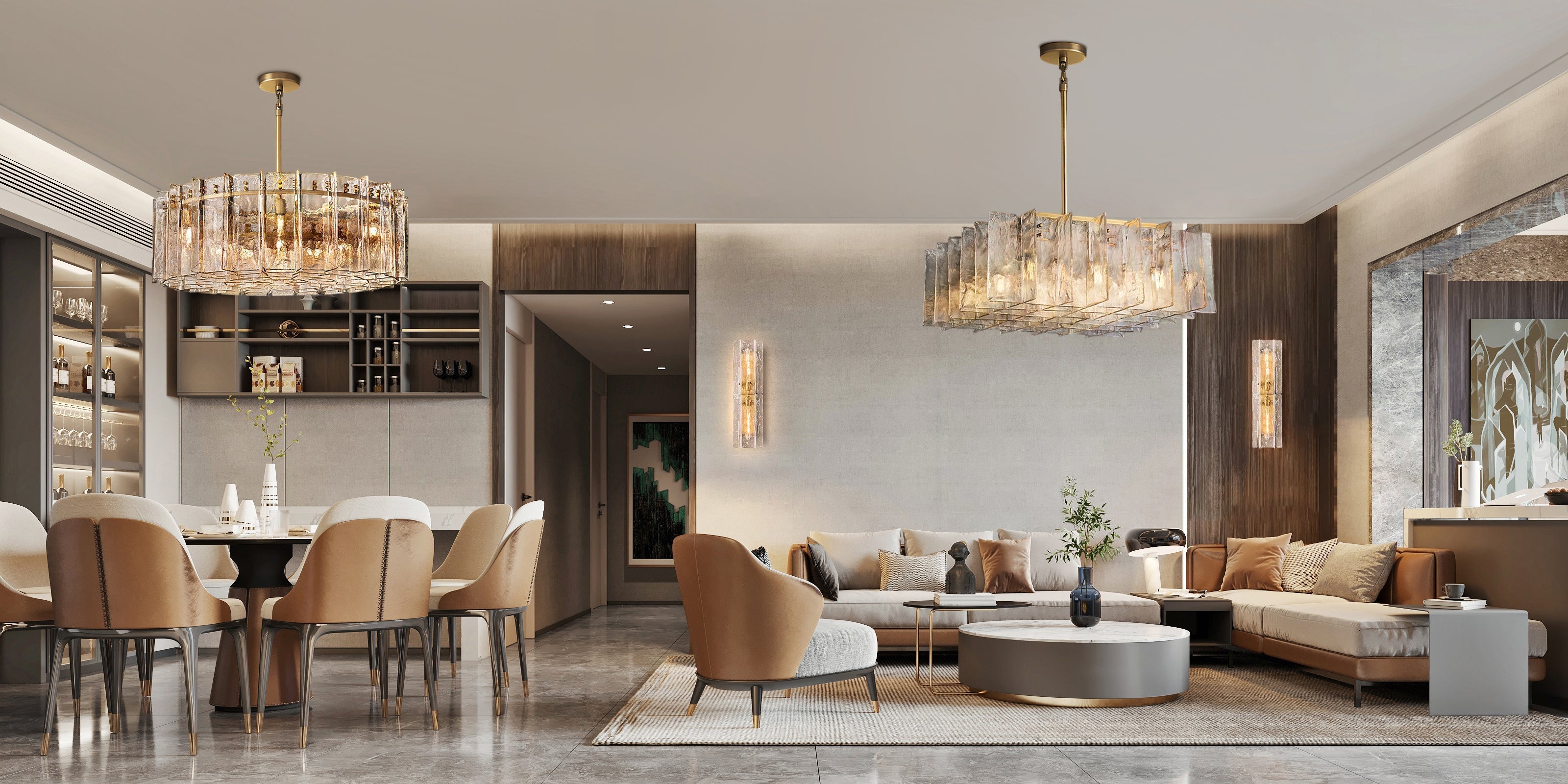 Crystal Matrix Flush Mount Chandelier - Brass Rod Edition