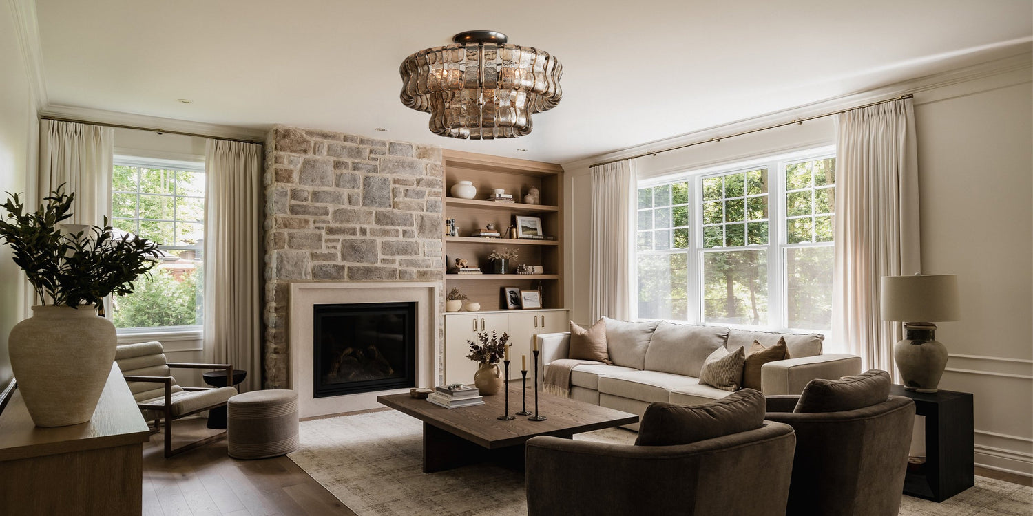 Art Multi-Tier Flush Mount Ceiling Light - Ghiaccio Glass in Bronze Brass