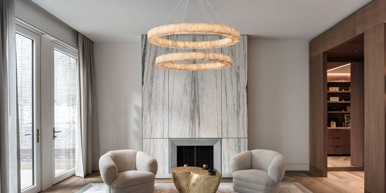 America Rivage Tier Round Calcite Alabaster Stone Chandelier Indoor Lighting - LightsStory Chandeliers & Crystal Lighting - USA