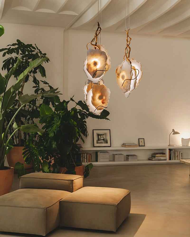 LightsStory Alabaster Sculpted Stone Pendant Light - Modern Art Design