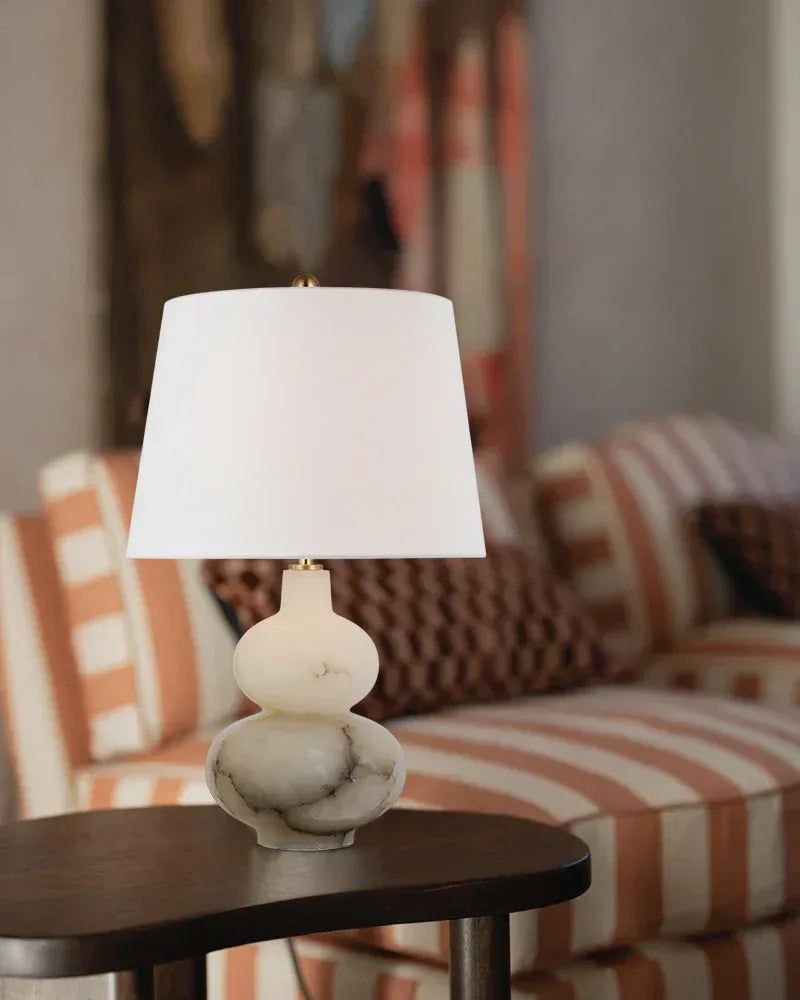 Ciccio Series Geometric Table Lamp | Drum Silhouette Natural Alabaster and Brass, Polished Brass finish for Living rooms, bedrooms, and home offices - LightsStory Chandeliers & Crystal Lighting - USA