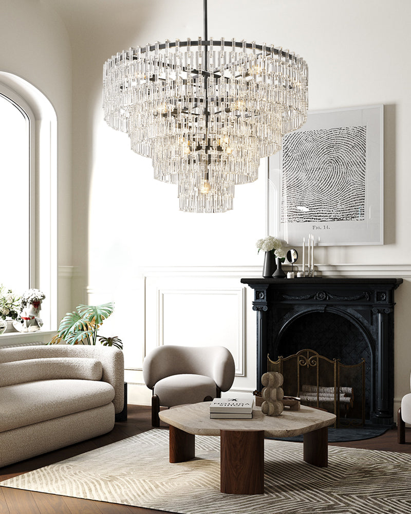 Montreux Series Prismatic Chandelier | Round Silhouette Interlocking Stainless Steel and Prismatic Crystal, Gold or Matte Black finish for Entryways, Dining Areas, and Bedrooms - LightsStory Chandeliers & Crystal Lighting - USA