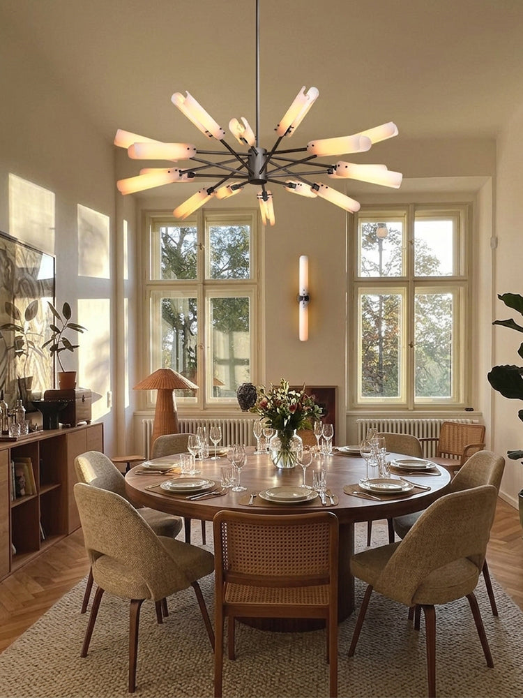 Knightsbridge Opal Glass Halo Swirl Sputnik Chandelier - Opal Glass, Lux Brass Trim - Living Rooms, Bedrooms, Dining Rooms