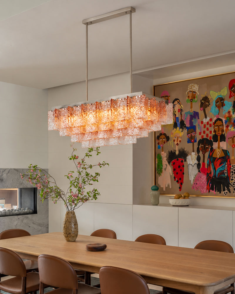 Cassis Murano Glass Multi Tiered Ghiaccio Linear Chandelier