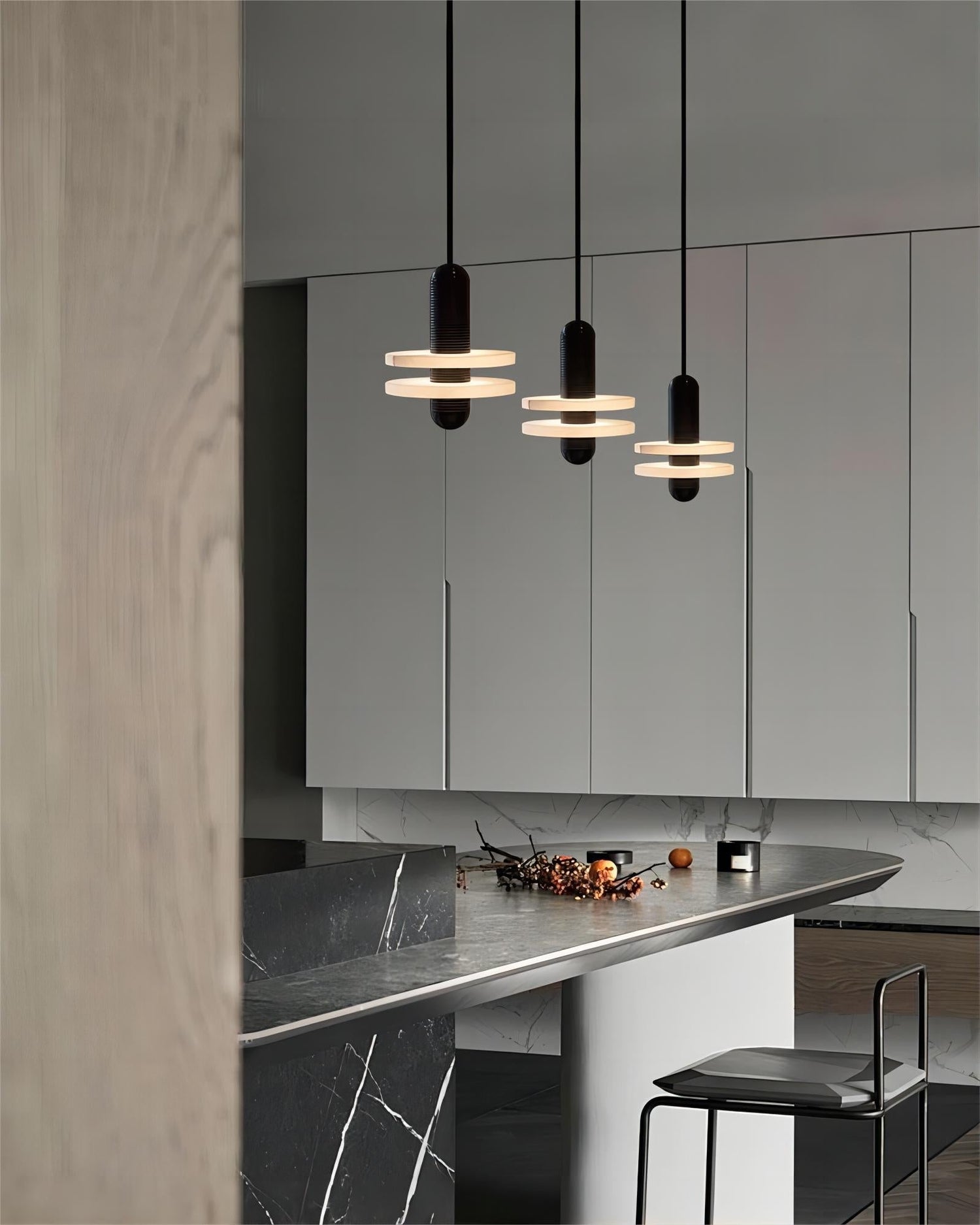 Spanish Alabaster Marble Ring Pendant for Dining Room – Modern, Brass & Black, Celestial Series - LightsStory Chandeliers & Crystal Lighting - USA