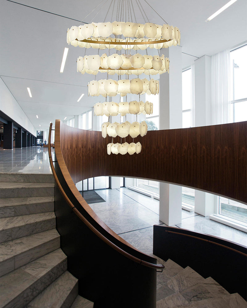 Natural Alabaster 6-Tier Chandelier for Stairwells – Modern Cluster, Polished Finish, Helix Series - LightsStory Chandeliers & Crystal Lighting - USA