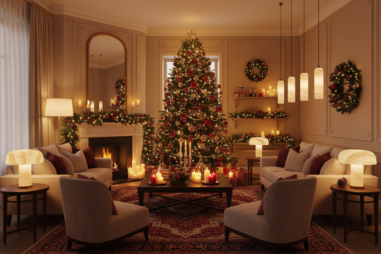 Festive Luxury Lighting - Handcrafted Alabaster & Brass Fixtures for Holiday Entertaining