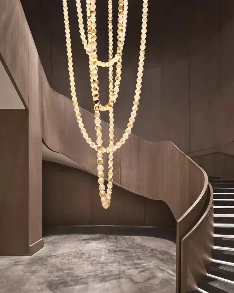 LightsStory Series Ethereal Chandelier | Natural Alabaster Globes Natural stone and seamless brass, Seamless brass finish for Entryways, dining rooms, and statement walls - LightsStory Chandeliers & Crystal Lighting - USA