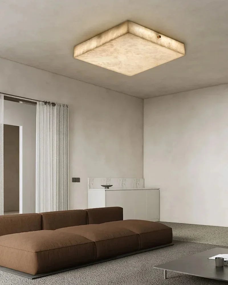 Geometric Alabaster Flush Ceiling Light - Natural Stone, Spanish Alab