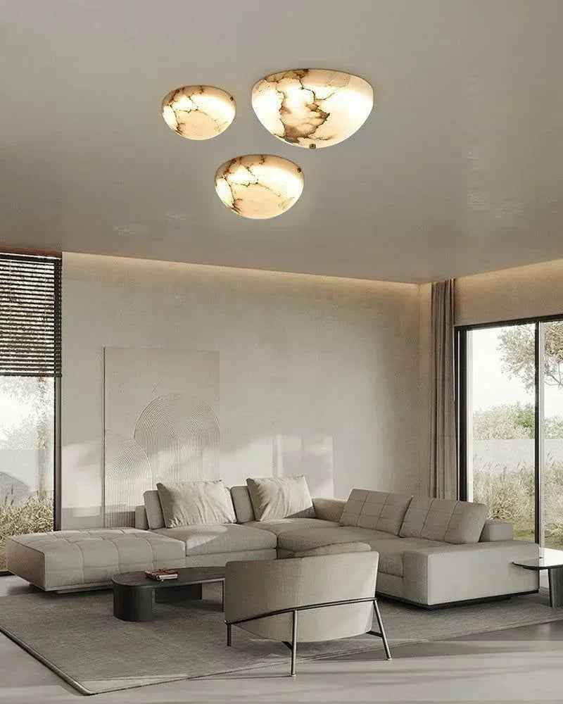 Alabaster Round Dome Bowl Ceiling Light - Natural Spanish Alabaster D