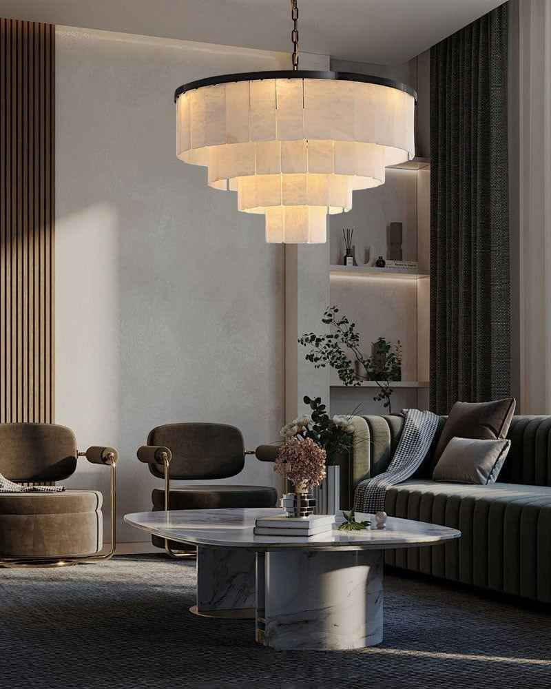 Stowe Alabaster Statement Chandelier - Round Matte Black - Signature