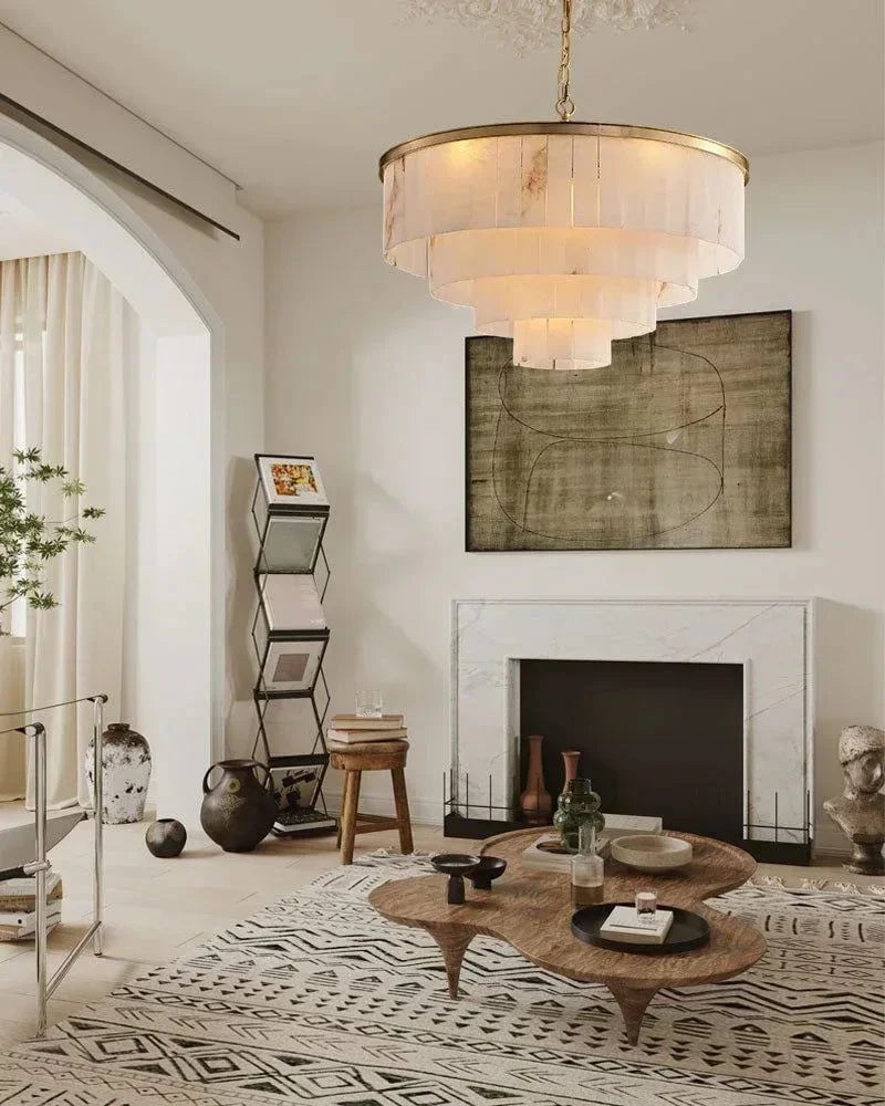 Stowe Series Geometric Chandelier | Multi-Layer Round Solid copper frame and natural marble shade, Black and Gold rust-resistant finish for Living rooms, bedrooms, and kitchens - LightsStory Chandeliers & Crystal Lighting - USA