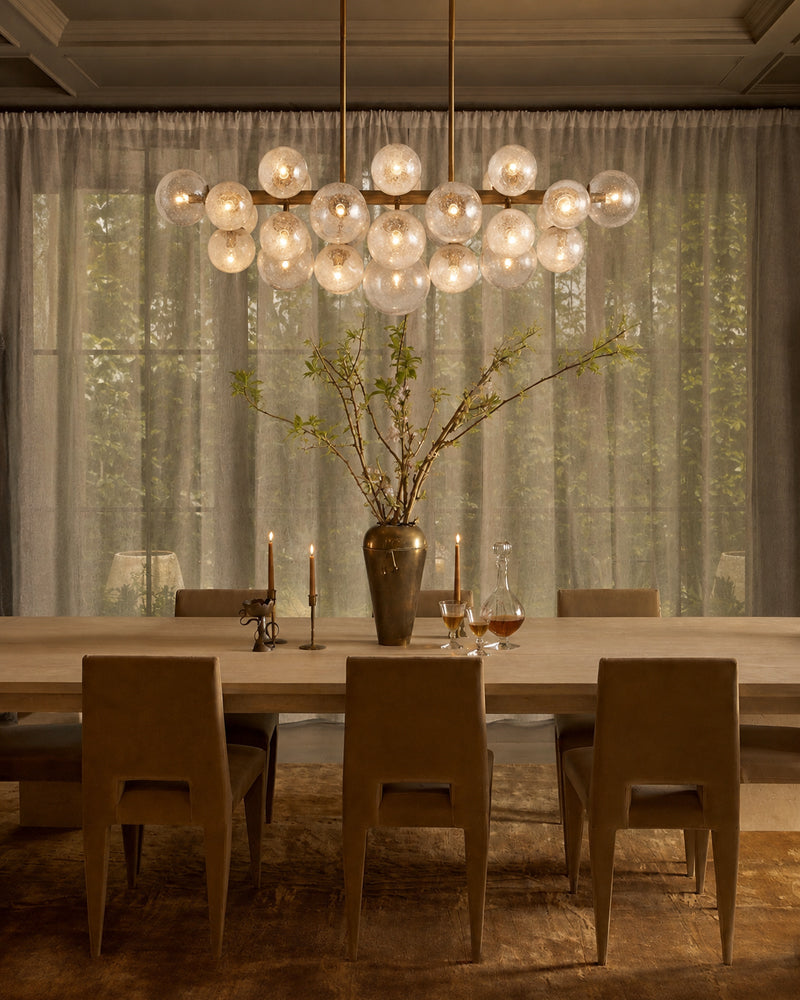 Megève Pearl Glass Bubble Globe Sputnik Cluster Linear Chandelier - Glass Orb Clusters, Serene Blck Trim - Kitchen Islands & Dining Rooms