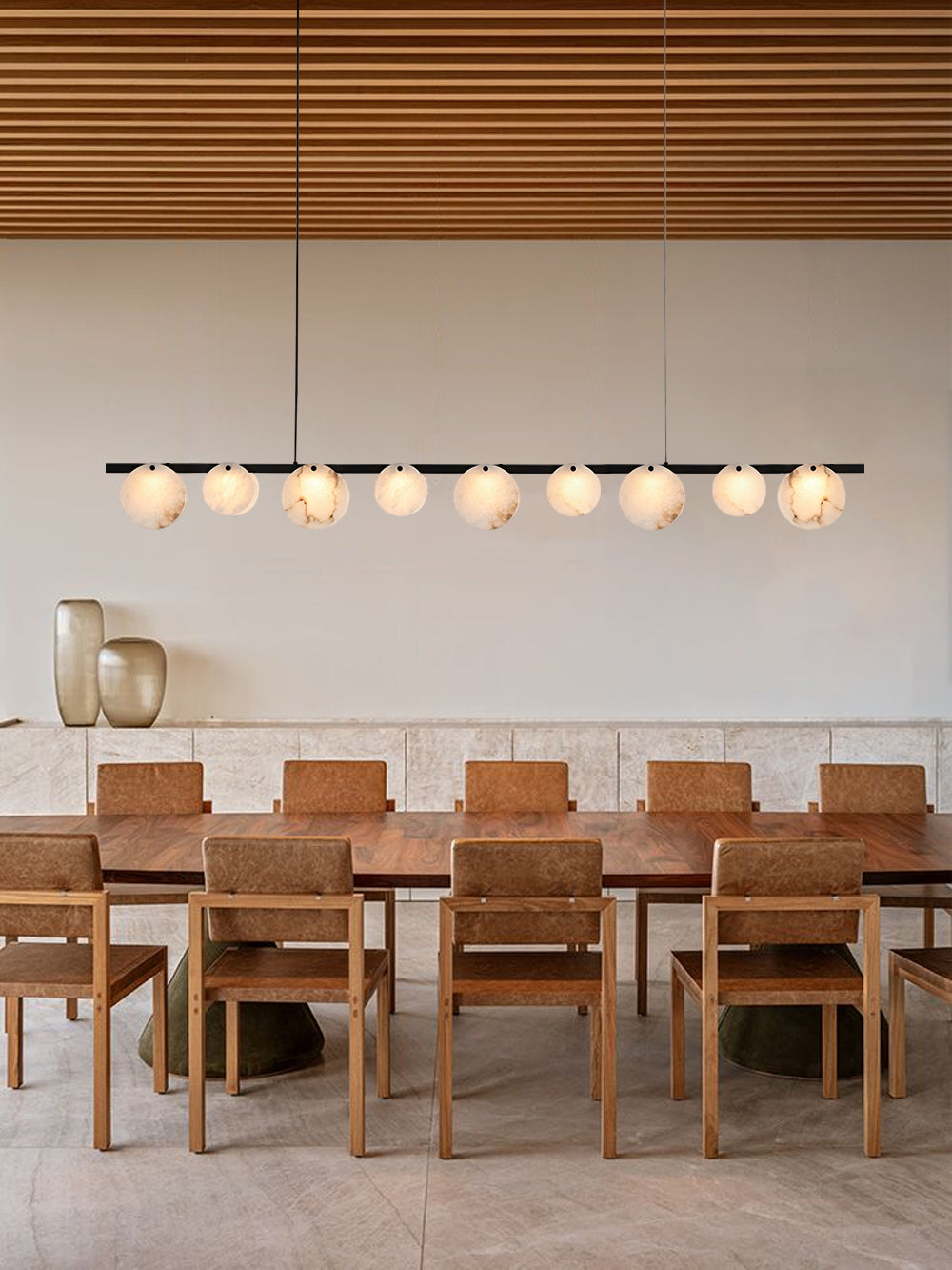 LightsStory Alabaster Statement Pendant Light - Linear Round Brass