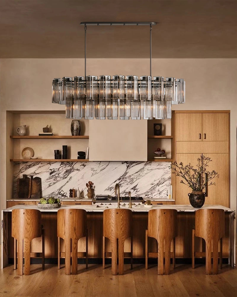 Saint-Cirq Series Refractive Chandelier | 2-Tier Oval Reeded Clear and Smoke Glass with Steel, Brushed Black and Brass for Dining Rooms and Entryways American chandelier