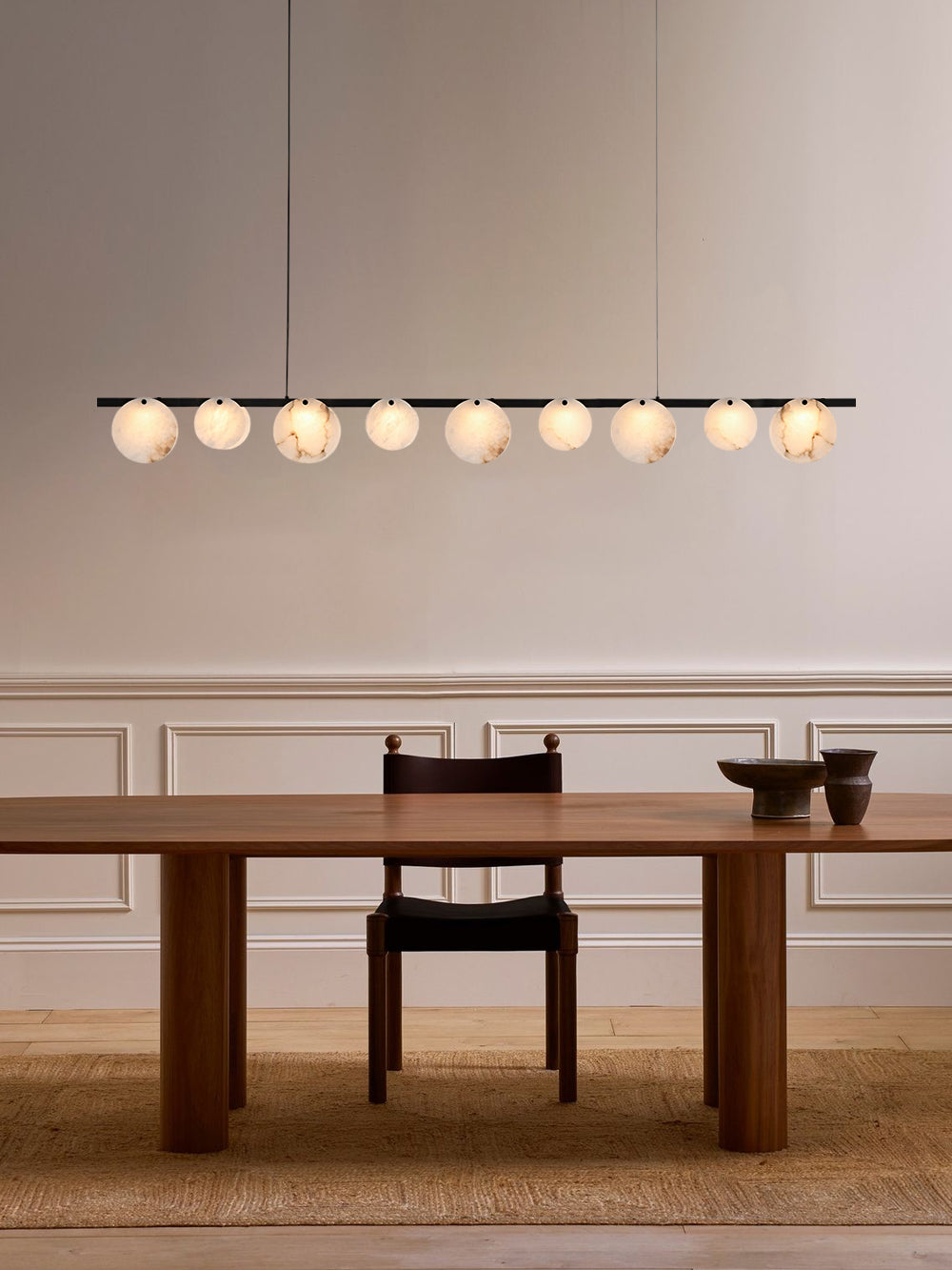 LightsStory Alabaster Statement Pendant Light - Linear Round Brass