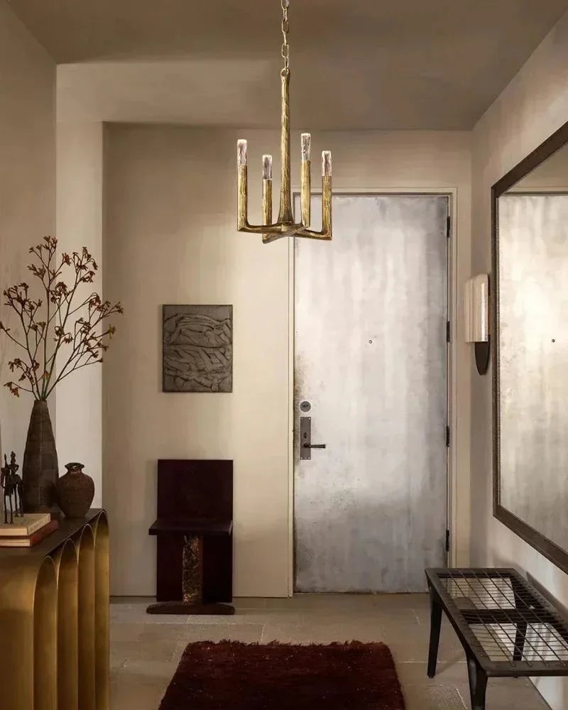 Elmsworth Series Architectural Chandelier | Tapered Silhouette Hand-Hammered Forged Brass & Iron, Warm Brushed Copper & Matte Black for Living Rooms and Dining Areas American Vintage chandelier lamp