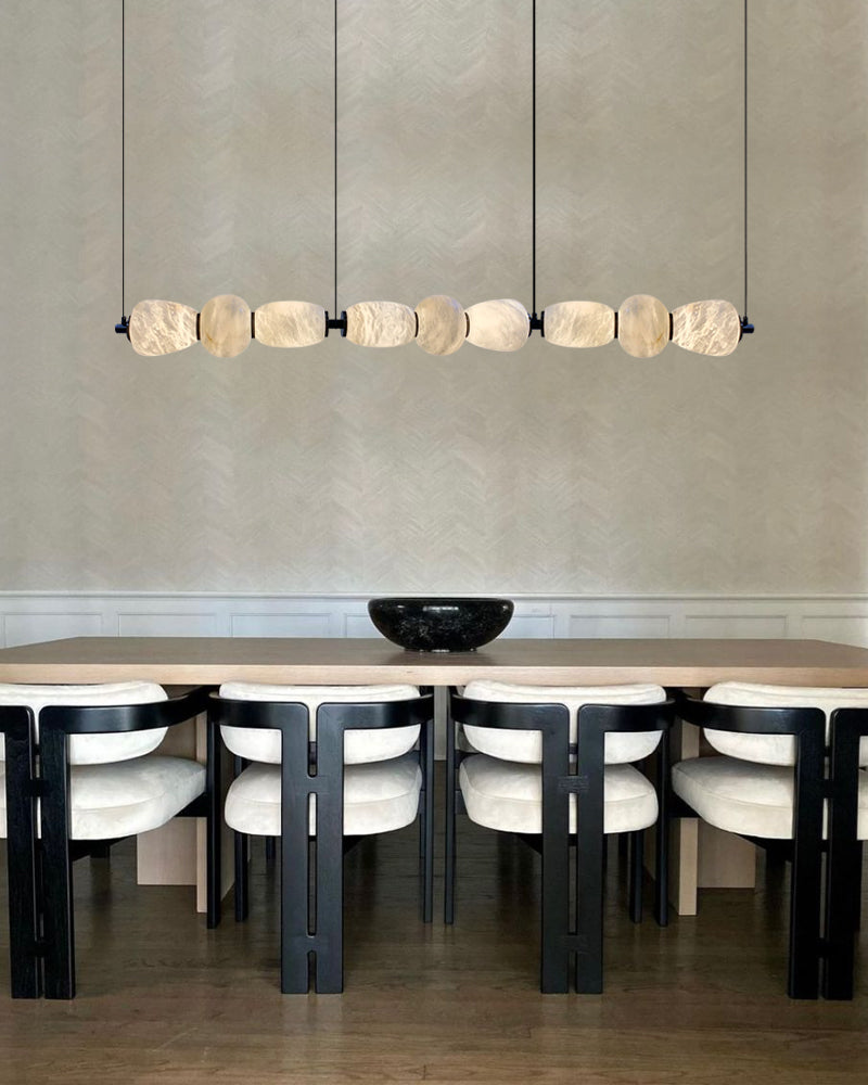 6-light Antique Brass String Hanging Light with Alabaster Stone Shade