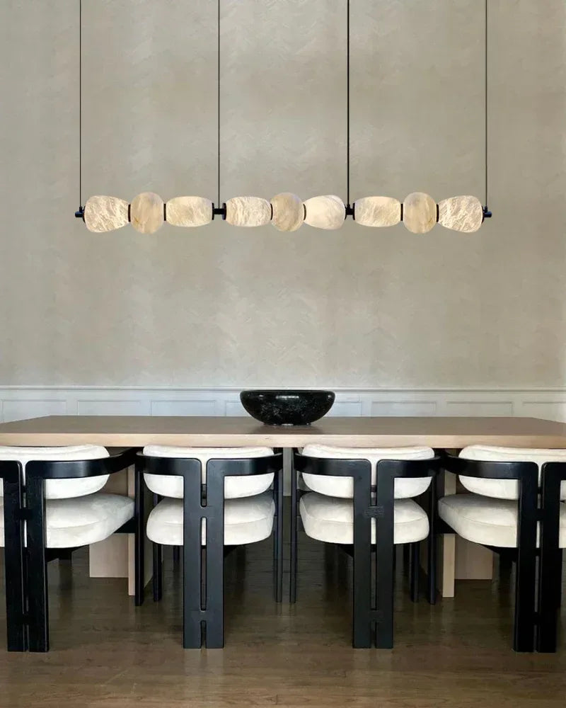 6-light Antique Brass String Hanging Light with Alabaster Stone Shade Modern Pendant lamp