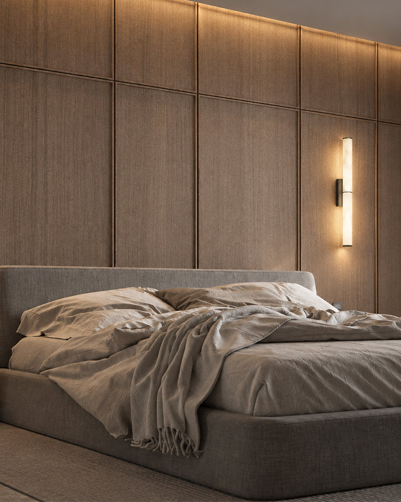 Cora Alabaster Halo Capsule Double Wall Sconce Light - Natural Spanish Alabaster, Lux Gold Trim - Hallways, Bedrooms & Bathrooms