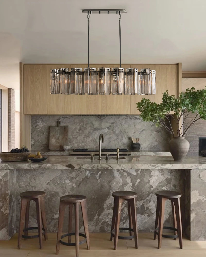 Saint-Cirq Series Refractive Chandelier | 2-Tier Oval Reeded Clear and Smoke Glass with Steel, Brushed Black and Brass for Dining Rooms and Entryways American chandelier