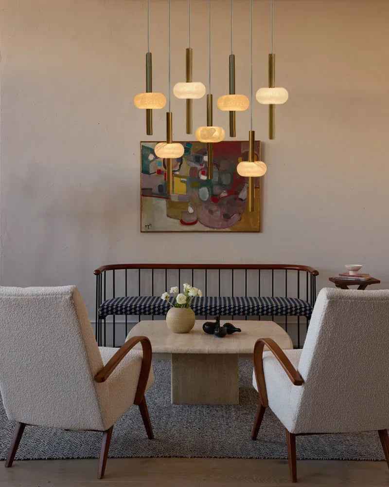 LightsStory Series Geometric Pendant Light | Dual Lighting Region Handcrafted Natural Spanish Marble, Durable Black Brass finish for Kitchen Islands and Dining Areas Modern Pendant lamp