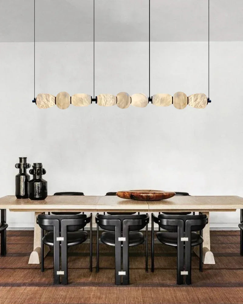 6-light Antique Brass String Hanging Light with Alabaster Stone Shade Modern Pendant lamp