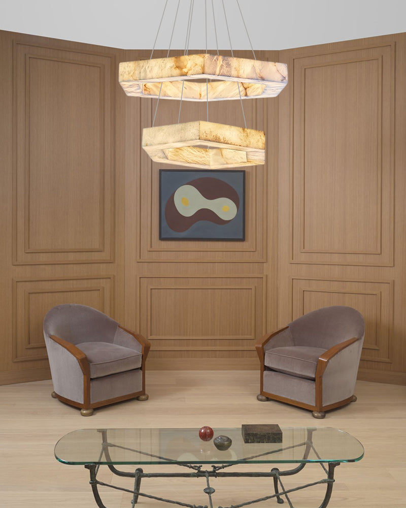 American Coastal Lighting Design LED Triple Ring Hexagon Pendant Lighting with Alabaster Shade Vintage Simple Pendant Lamp