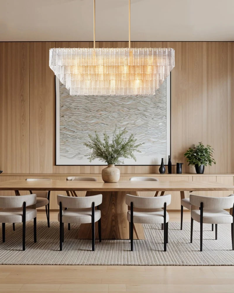 Cassis Series Geometric Chandelier | Multi-Tier Ridged Glass Hand-Sculpted Clear and Smoke Ridged Glass, Polished Architectural finish for Dining Rooms and Grand Foyers American chandelier