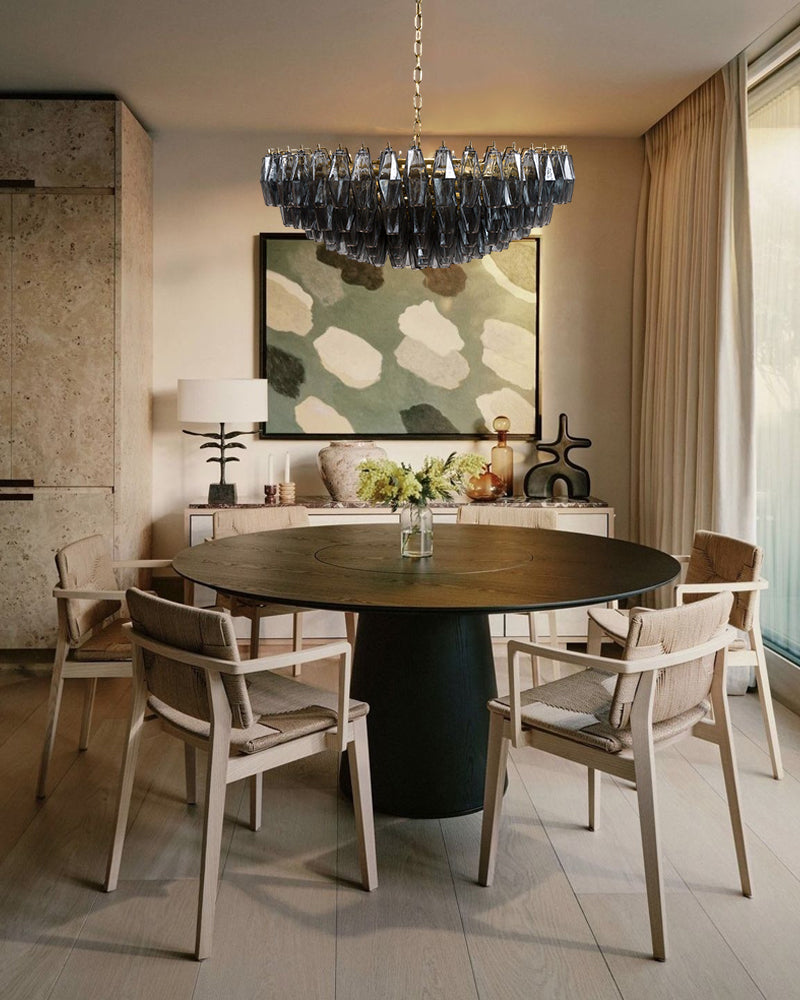 Cortina Murano Glass Multi Tiered Prism Gemstone Chandelier - Handblown Glass, Serene Brass Trim - Living Rooms, Bedrooms, Dining Rooms.