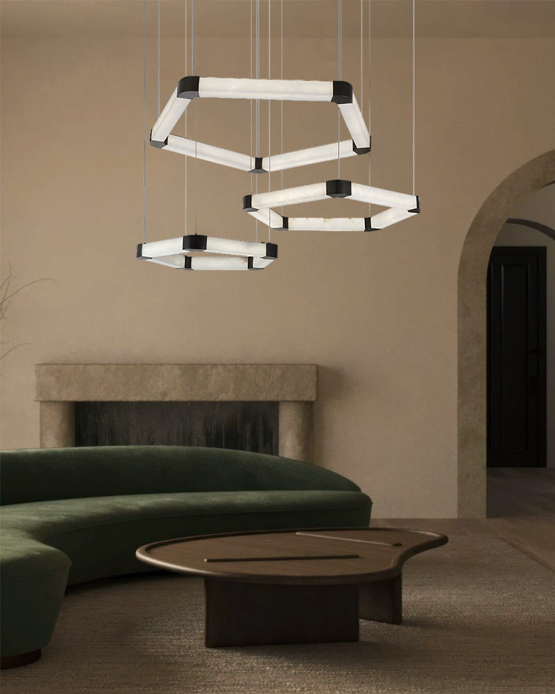 LightsStory Alabaster Square Statement Chandelier - Matte Black