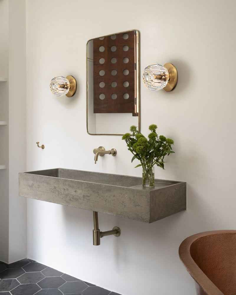 LightsStory Series Refractive Ceiling Light | Round Crystal Orbs Hand-ground faceted crystal orbs, Black and Brass finish for Bathroom Vanities and Modern Interiors Modern Ceiling lamp