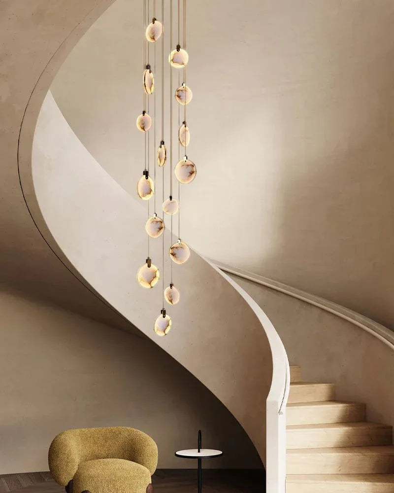 Cluster Spanish Marble Round Pendants Staircase Chandeliers Lighting Brass Finished Modern Pendant lamp