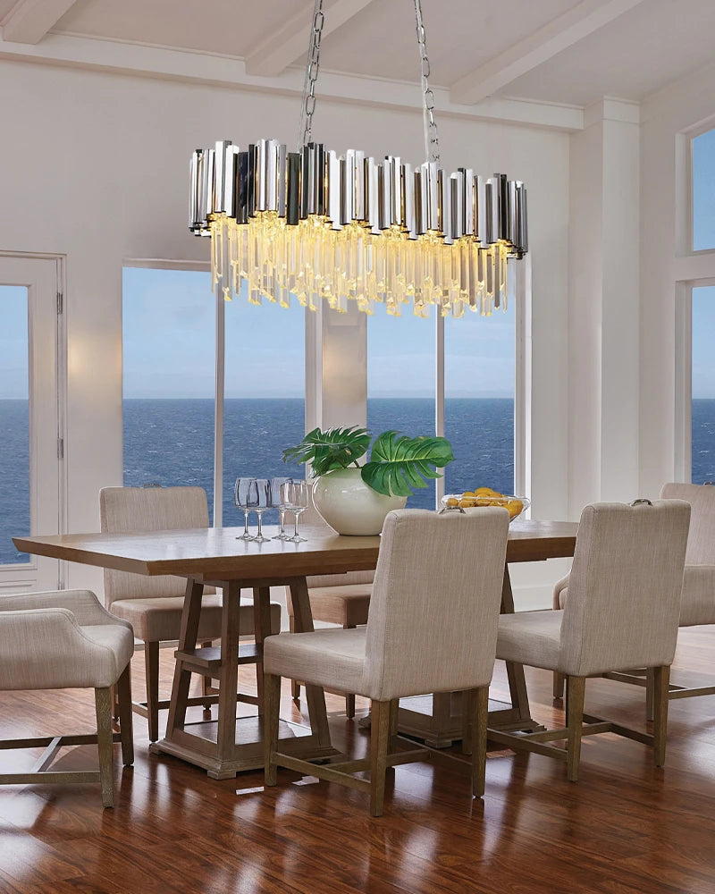 LightsStory Series Cascading Chandelier | Oval Silhouette Premium Gold Stainless Steel and Cascading Crystals, Premium Gold finish for Grand Foyers, Dining Rooms, and Luxury Offices Luxury Oval Chandelier