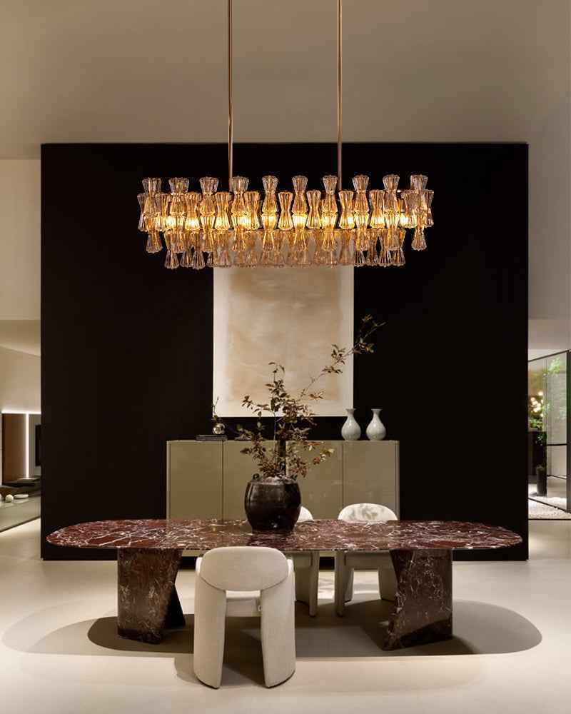 Rectangular Murano Glass Chandelier - 2 Tiers - Amber Glass (Copy)