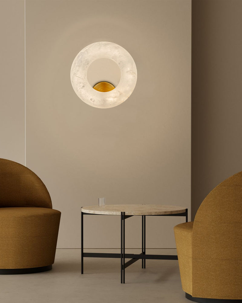 Round Natural Stone Alabaster Wall Light Fixtures Wide 10" flush mount sconces for bedroom