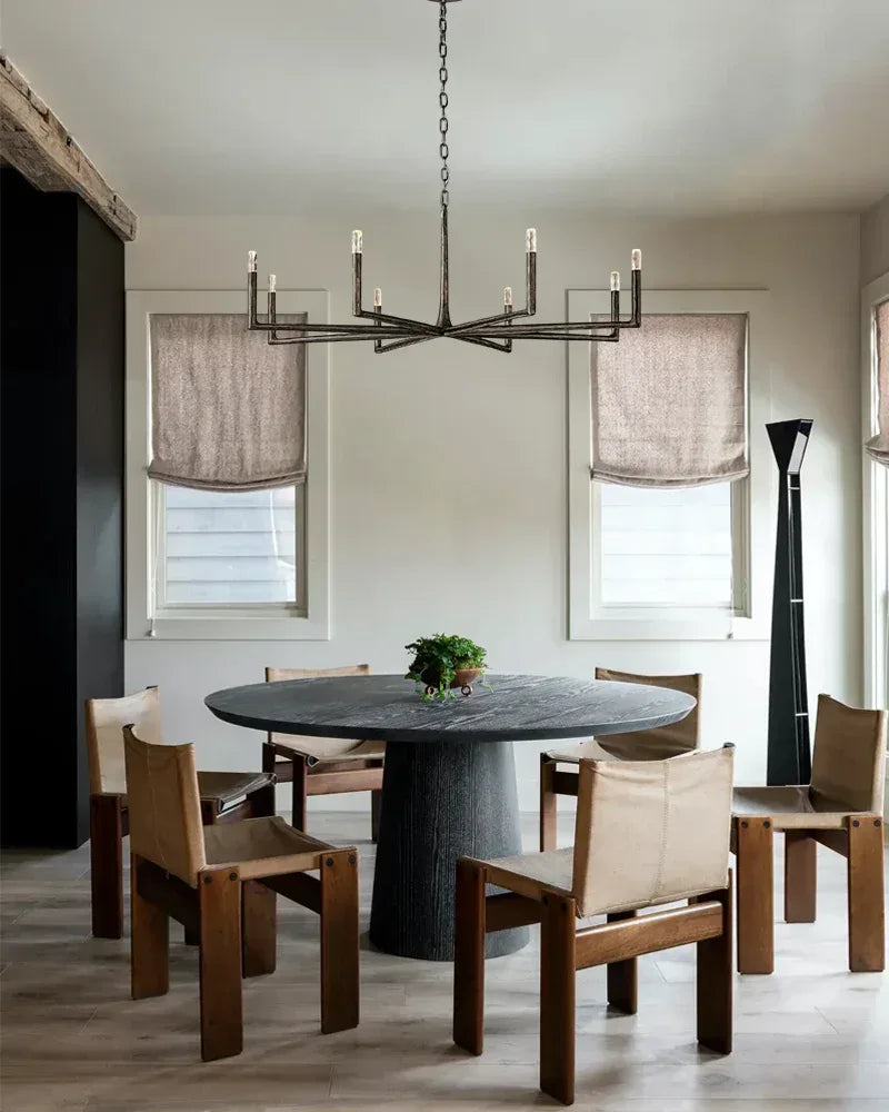 Thod Hand-Forged Iron Linear Chandeliers Black Wide 54" 72" 95" for Dining table American Vintage chandelier lamp