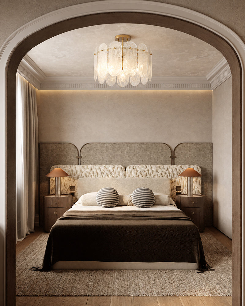 Etienne Glass Petal and Gold Trim Drum Ceiling Light - Semi Flush Mount, Lux Gold Trim - Bedrooms, Living Rooms & Dining Rooms