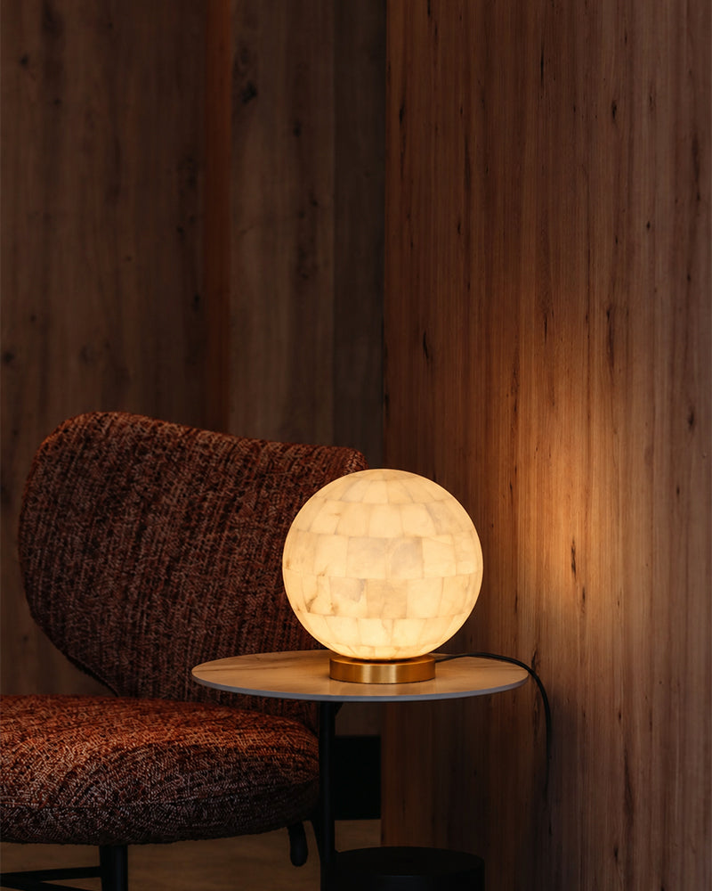 Alabaster Sphere Globe Orb Table Lamp - Handmade Nature Stone - Bedroom & Living Room