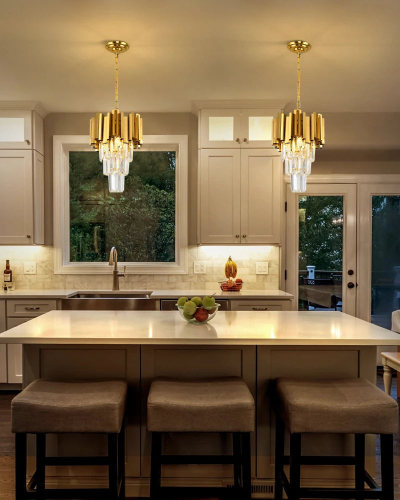 LightsStory Series Cascading Chandelier | Drum Frame Cascading Crystal Gold stainless steel drum frame with hand-strung clear crystals, Premium Gold finish for Grand Foyers, Lobbies, and Dining Rooms Luxury Modern Chandelier