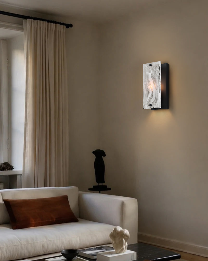 Solstice Ghiaccio Glass Column Wall Light Sconce - Flush Mount, Lux Gold Trim - Hallways, Foyers, Dining Rooms & Living Rooms