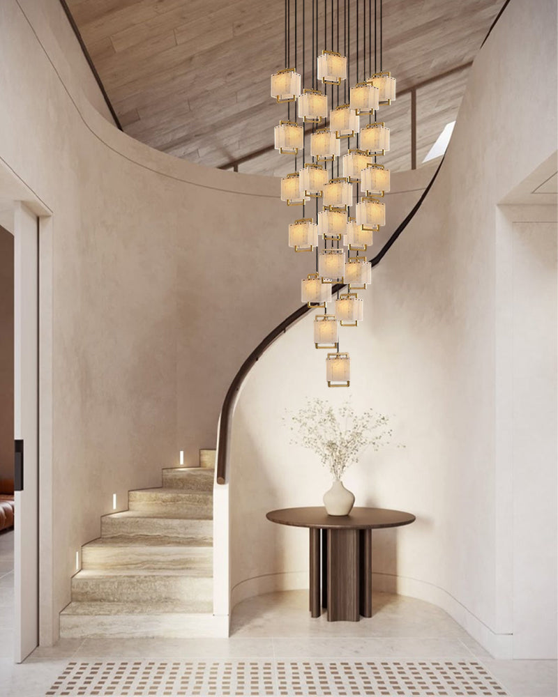 Elegant Cluster Alabaster Dome Suspension Light Lacquered Burnished Brass for hallway