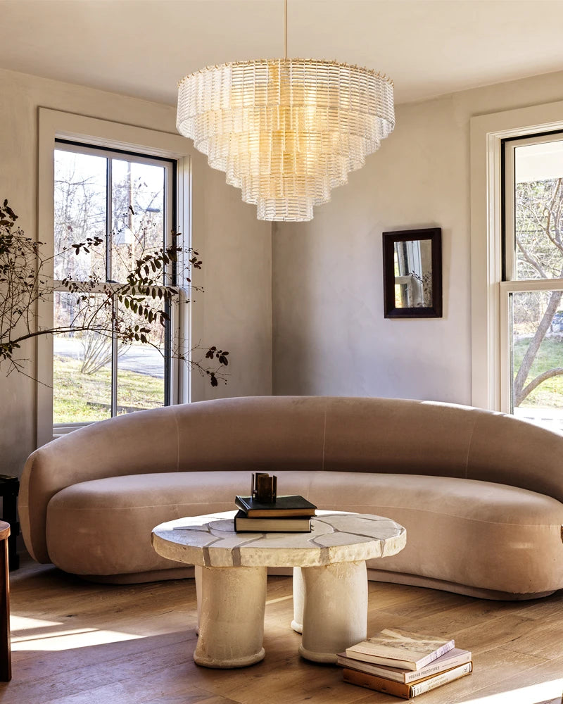 Cassis Series Geometric Chandelier | Multi-Tier Ridged Glass Hand-Sculpted Clear and Smoke Ridged Glass, Polished Architectural finish for Dining Rooms and Grand Foyers American chandelier